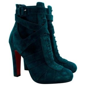Christian Louboutin suede teal combat booties